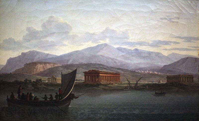 Jean Jacques Francois Taurel Artists closing to Paestum from the sea